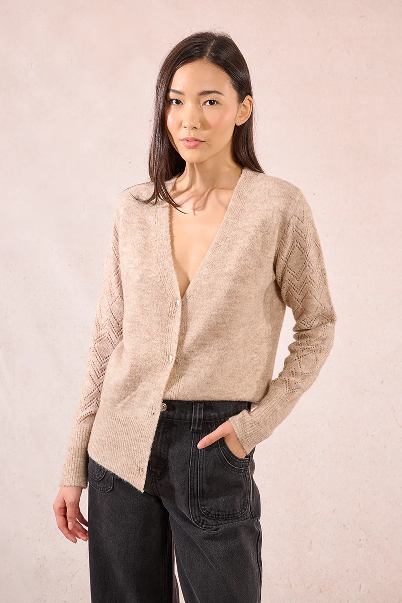 Molly Bracken Beige Knitted Cardigan LA1423DN