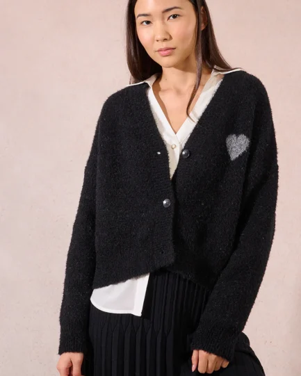 Molly Bracken Black Knitted Cardigan with heart details LA1634DN