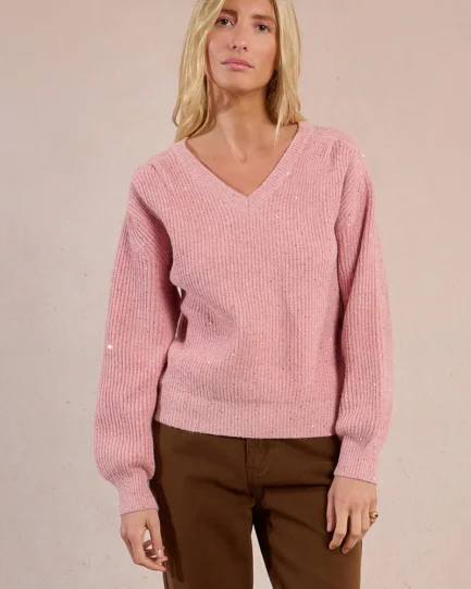 Molly Bracken V-neck Pink Knitted Sweater M140DN