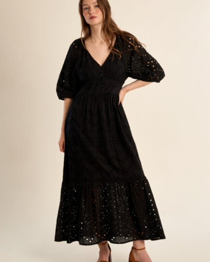 Molly Bracken Long cotton dress, openwork embroidery ZM103BEE