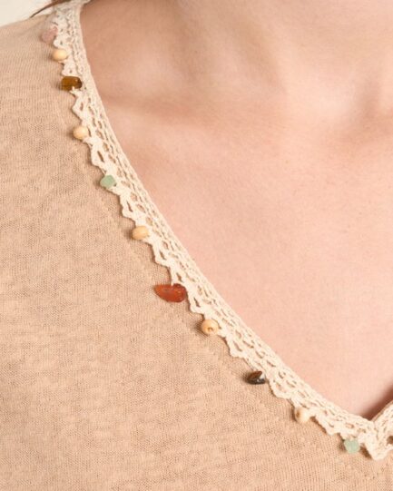 Molly Bracken V-neck T-shirt with embroidery and beading LA1270CEP
