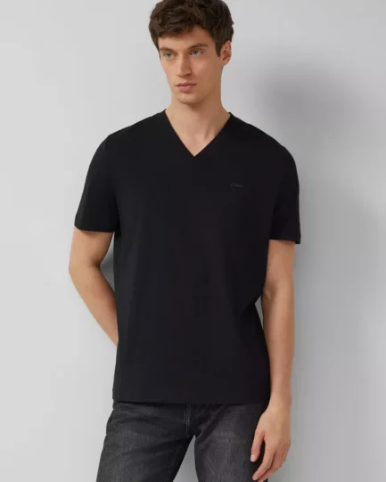 S Oliver Cotton T-shirt with logo print and V-neck 2175877