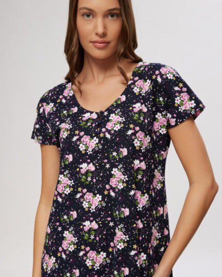 Minerva Floral Γυναικεία Κοντομάνικη Νυχτικιά 53143